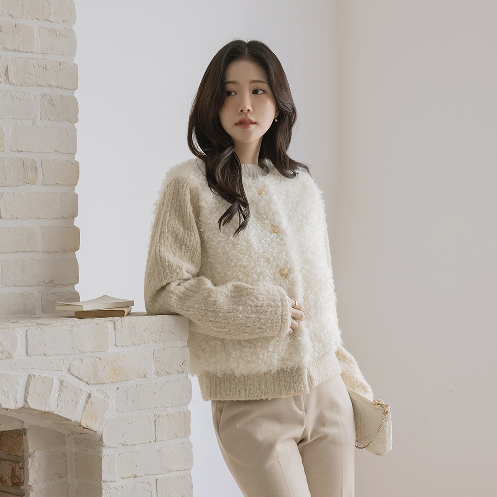 ODE Wool Knit Color Combination Cardigan
