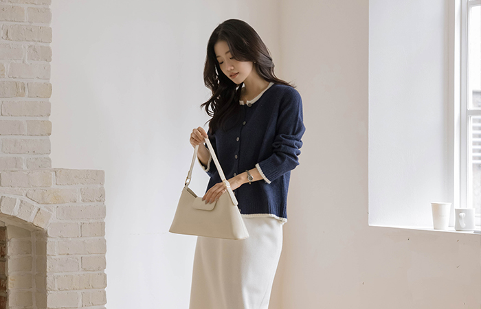 Wool Knit Sleeveless shirts&Color Combination Cardigan SET