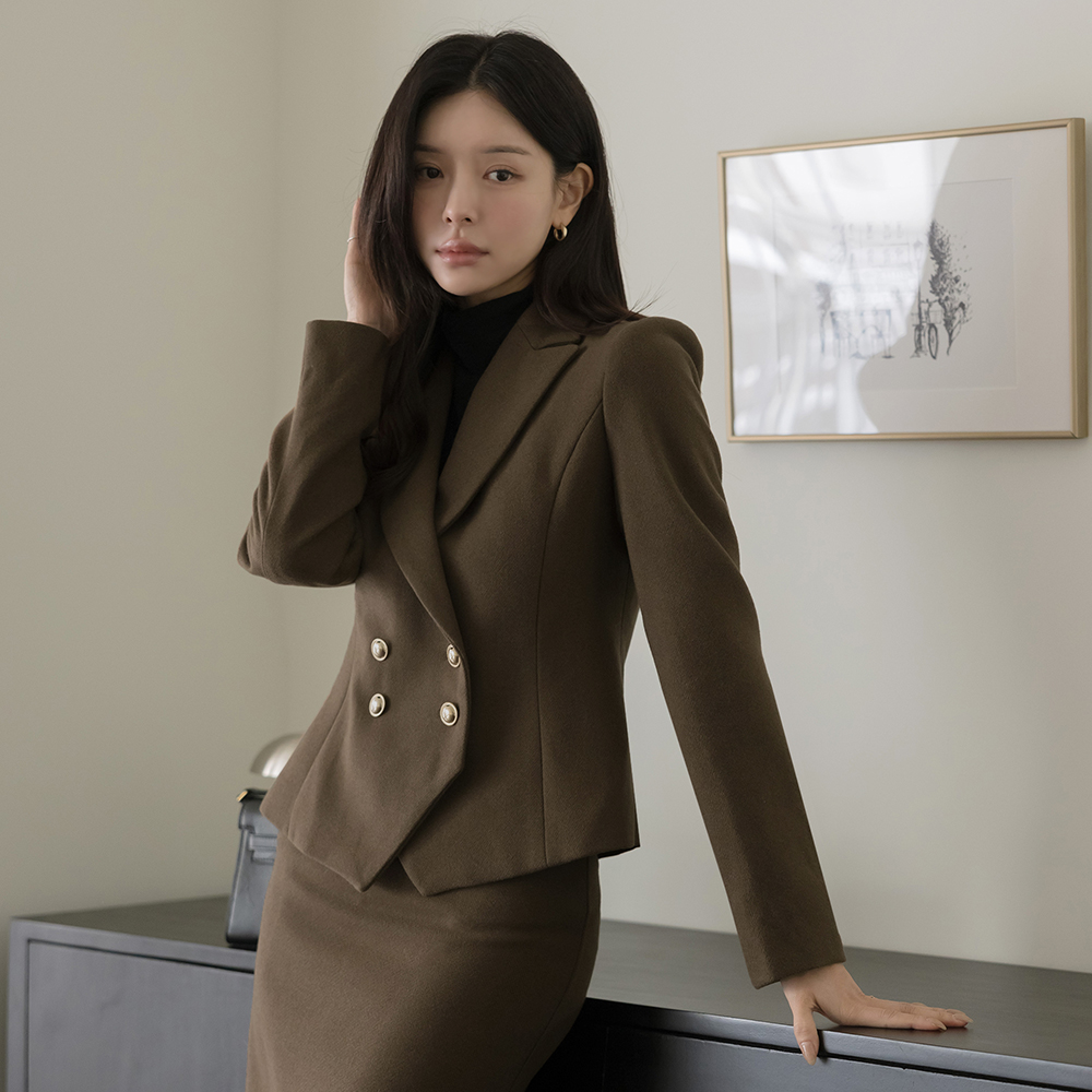 Wool Collar Double-button Set-up Jacket