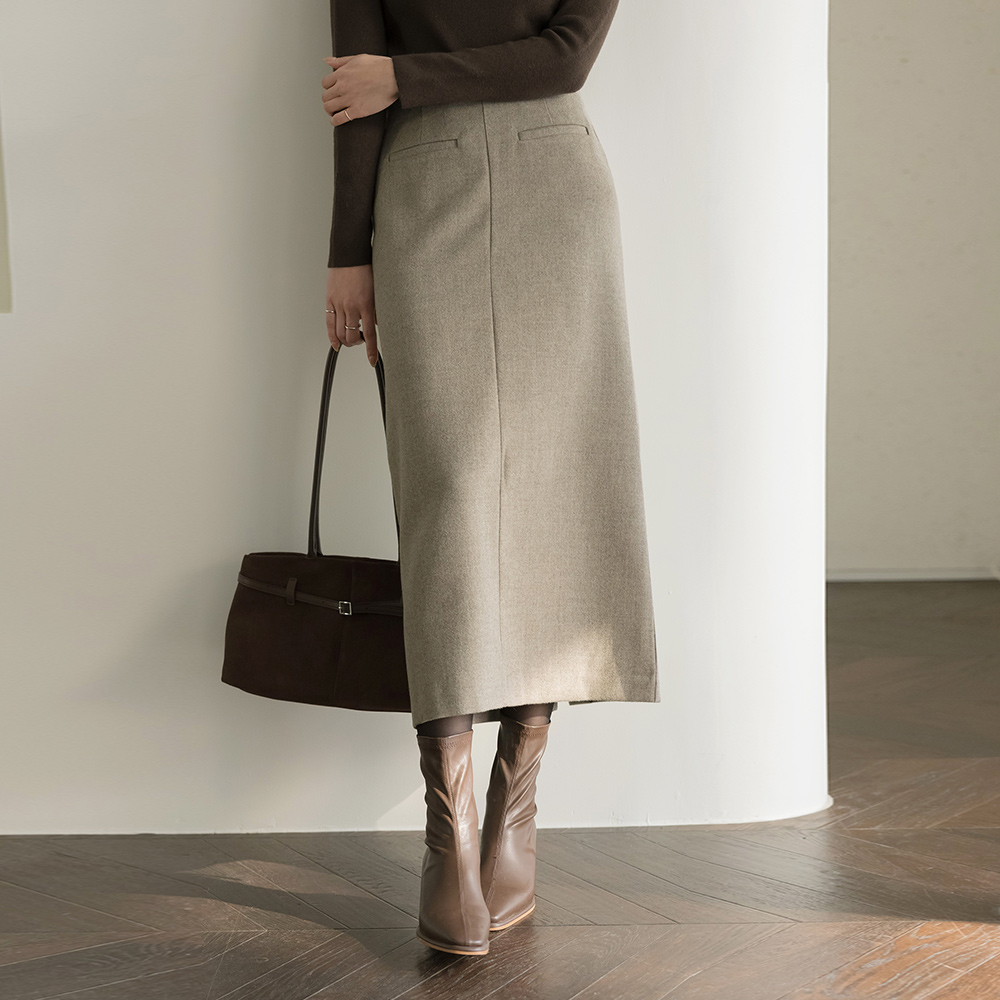 Wool Pocket Wool H-line Long Skirt