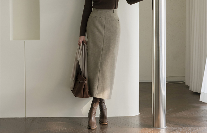 Wool Pocket Wool H-line Long Skirt