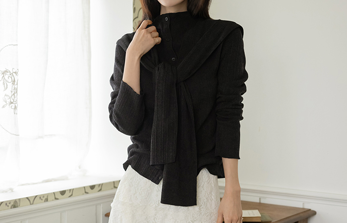 Two-way Button Fleece Half-Turtleneck Knit(+Shawl)