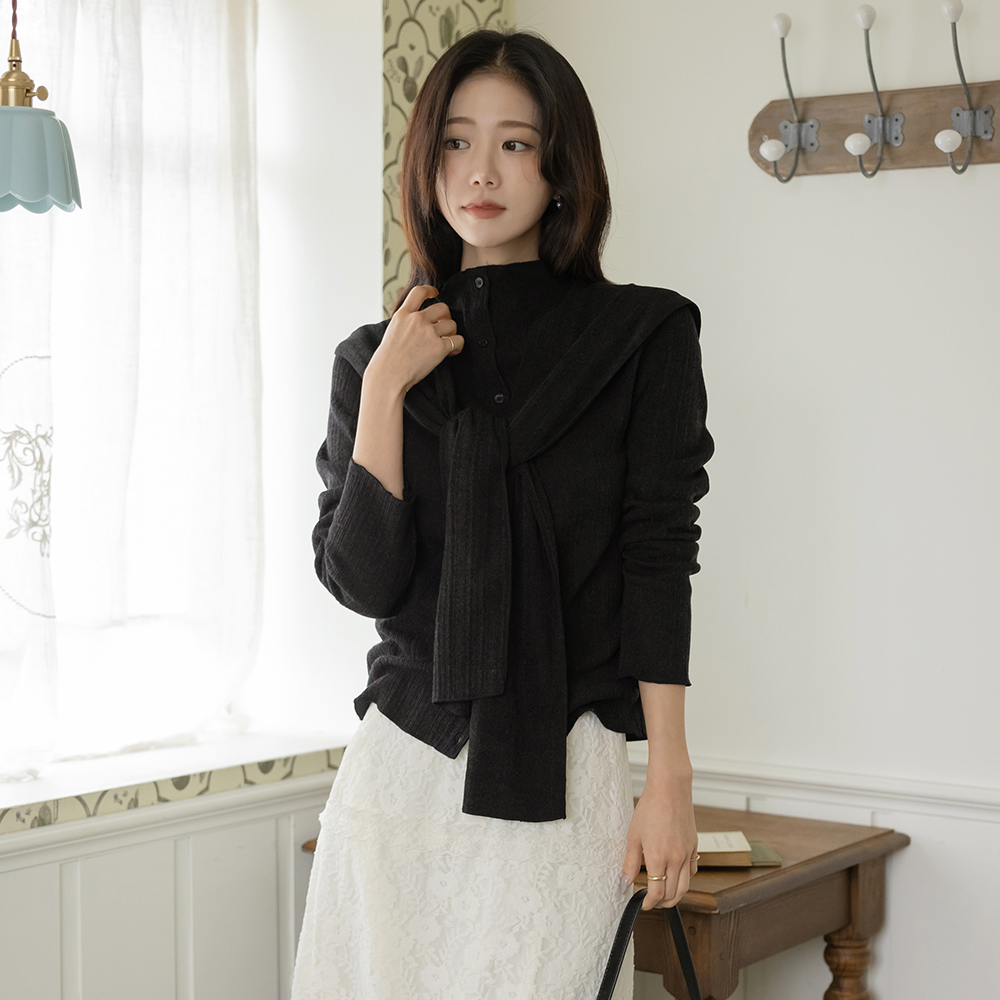 Two-way Button Fleece Half-Turtleneck Knit(+Shawl)