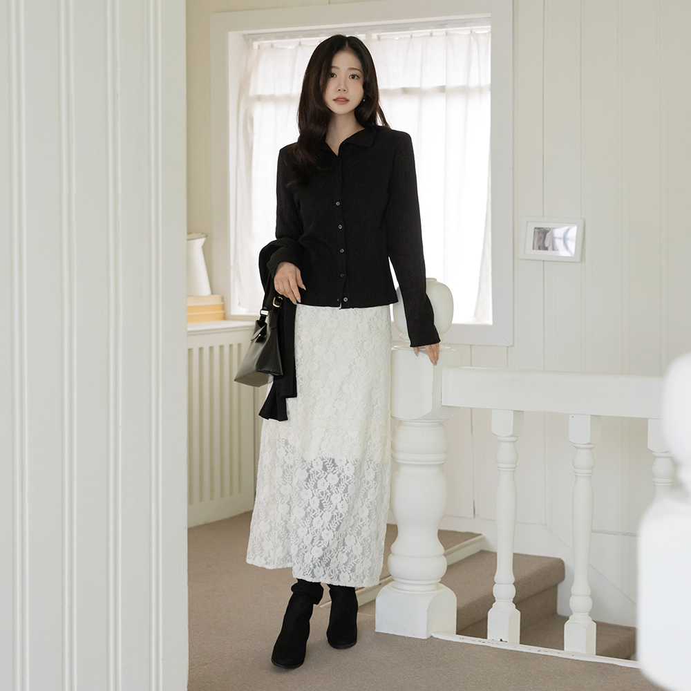 Lace Fleece Lining Banding Long Skirt