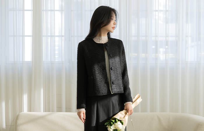 plain Wool Bouclé Tweed Jacket