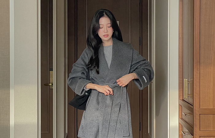 Shawl Collar Wool Hand-Made Coat(+Belt)
