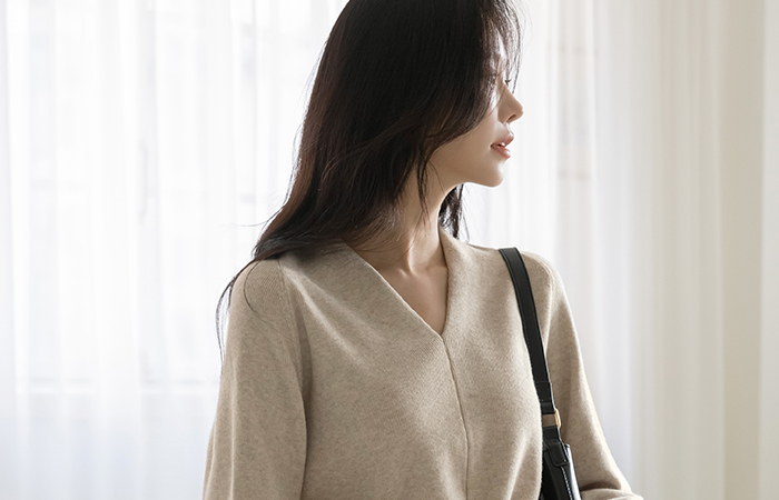 VNeck Button Slit Knit