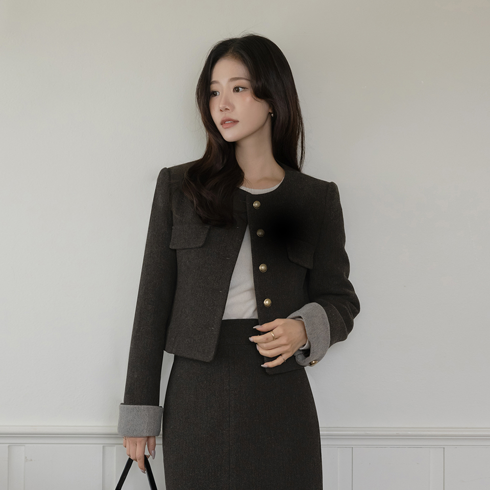 Jenny Wool Roll-up Color Combination Wool Quilting Set-up Jacket