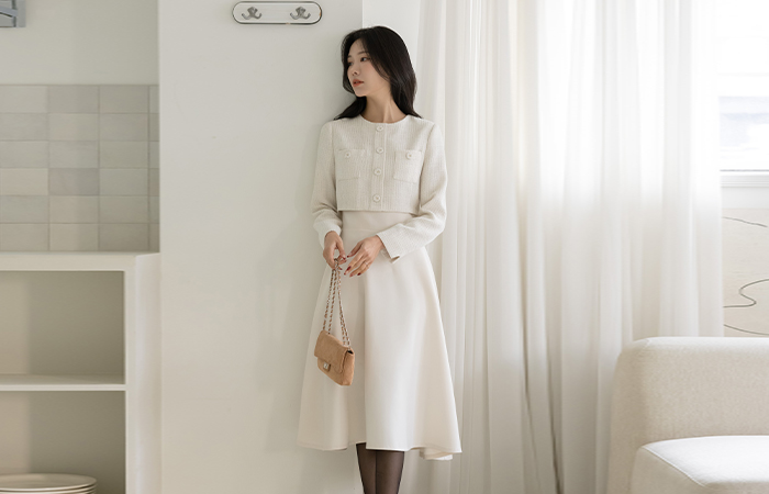 Tweed layered Color Combination A-line Dress