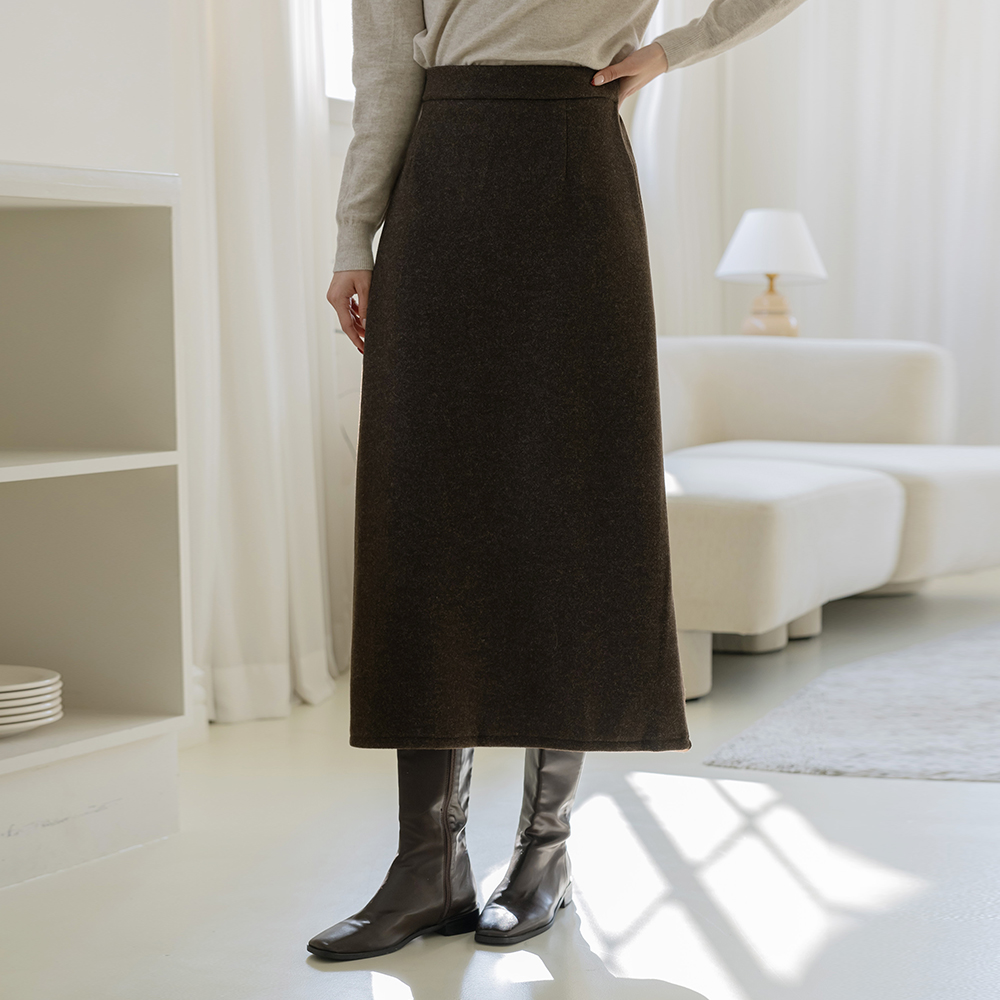 Mink Fleece Back Banding H-line Long Skirt