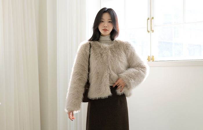 Mood No-collar Fake Fur Quilting Jacket