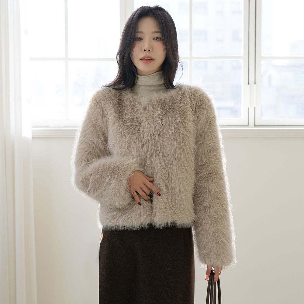 Mood No-collar Fake Fur Quilting Jacket