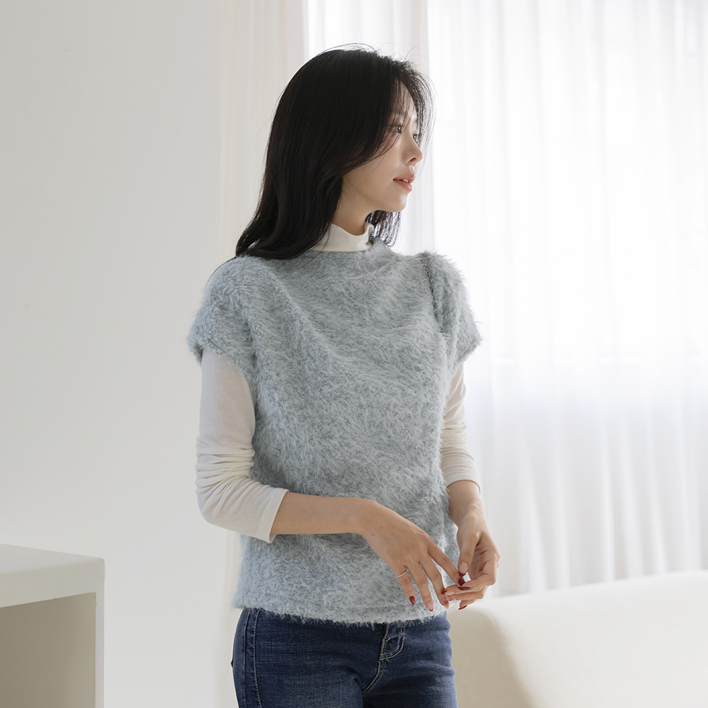 Bouclé Cap-Sleeves Wrinkle Blouse(+Belt)