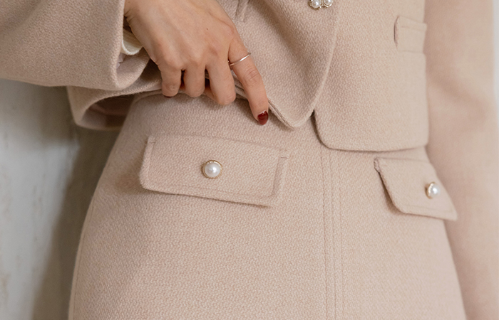 엘레나 Pearl Pocket H-line Tweed Set-up Skirt