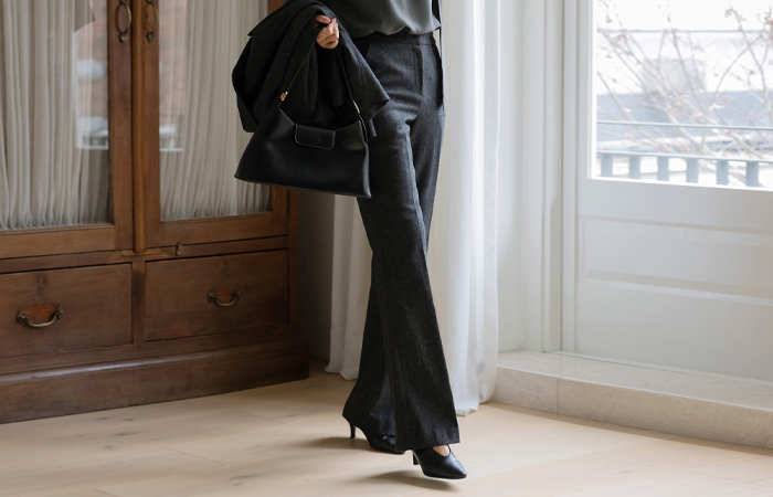 Herringbone Boot-Cut Wool Set-up Slacks