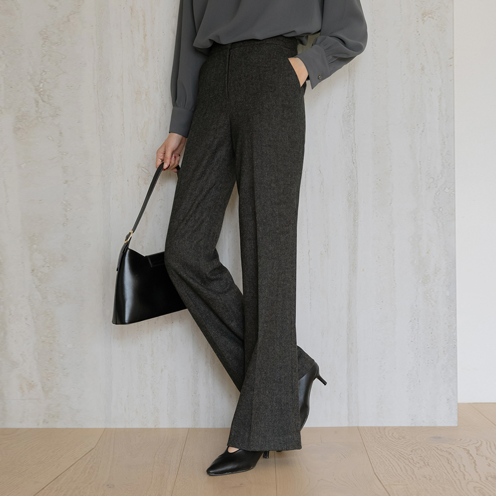 Herringbone Boot-Cut Wool Set-up Slacks