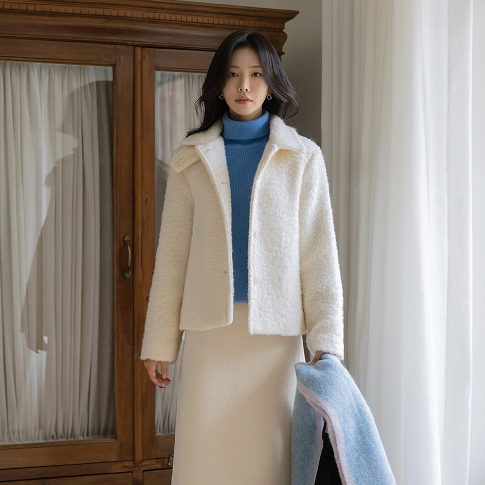 High-Neck Buckle Wool 2Ounce Bouclé Jacket