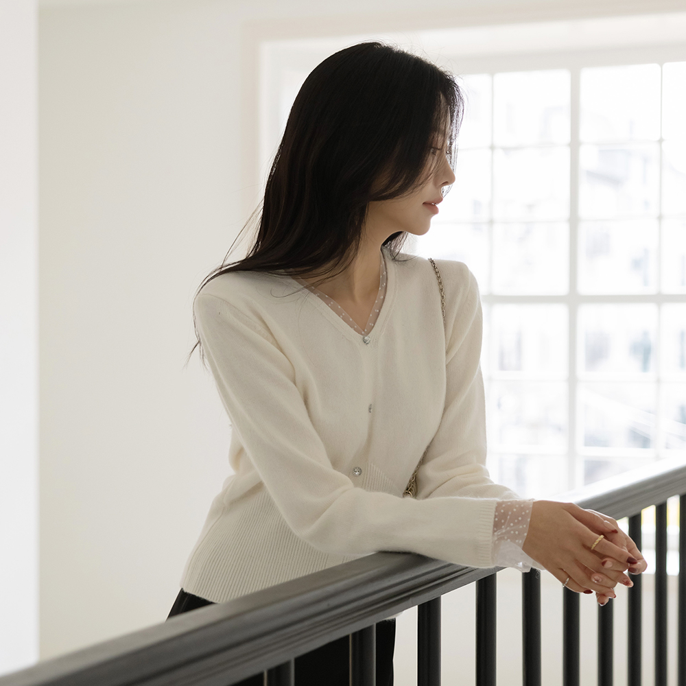 Dot Lace Color Combination raccoon&Wool Cubic Knit