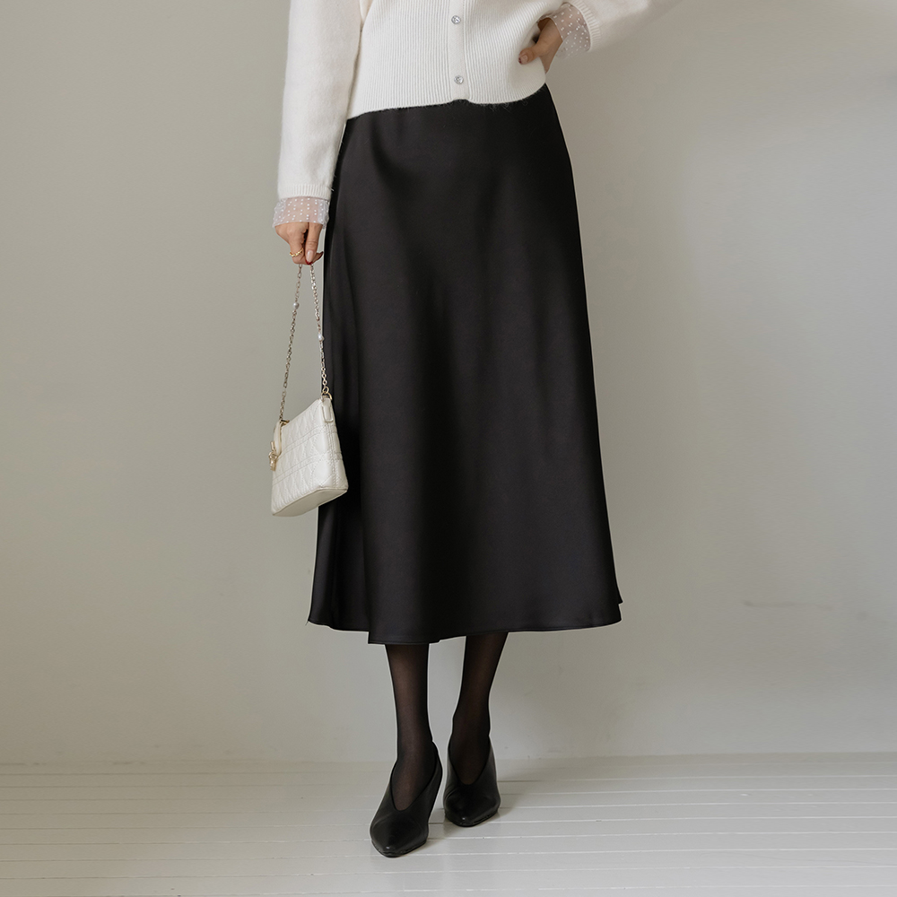 A-line Satin Long Banding Skirt