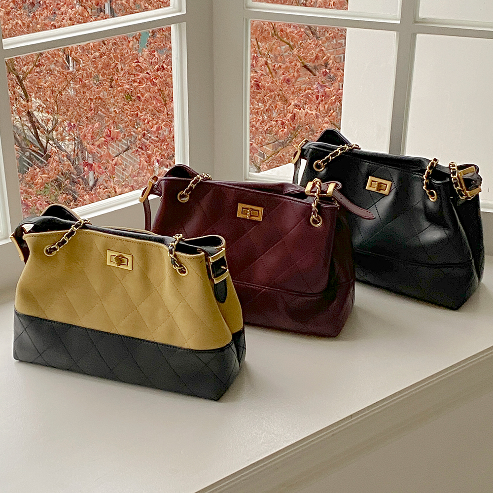 Suede&Leather quilting Chain Shoulder Bag