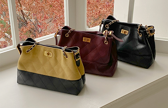 Suede&Leather quilting Chain Shoulder Bag