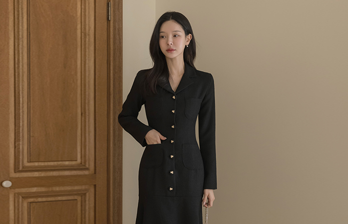 Tailored collar Mermaid Tweed Long Dress