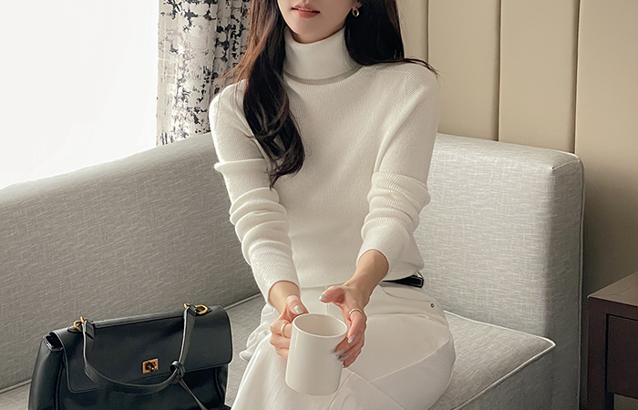 High-Neck Corduroy Whole Garment Knit