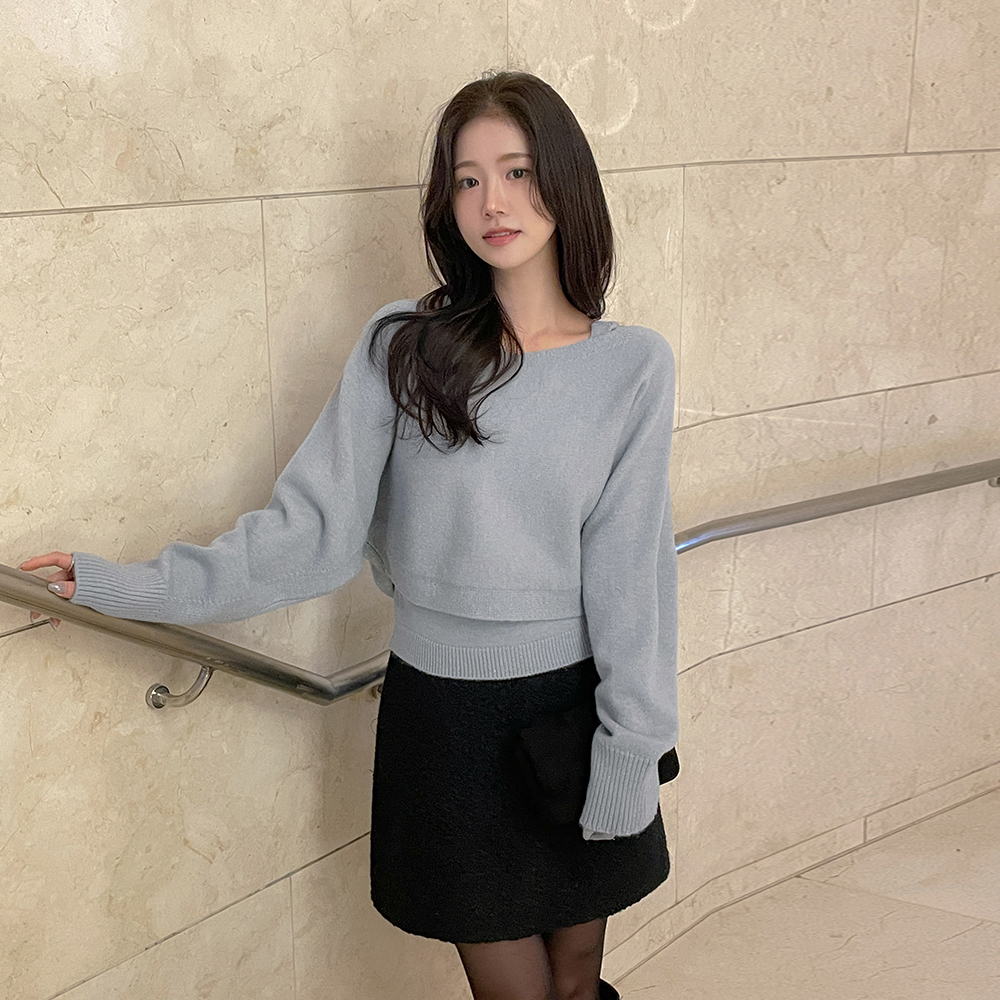 Lip-Neck Batwing Sleeve Knit&Sleeveless shirts SET