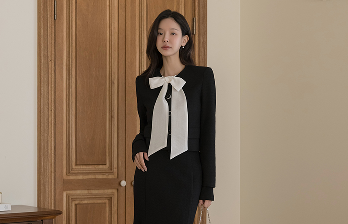 Ivy pearl Tweed Set-up Jacket(+Tie)