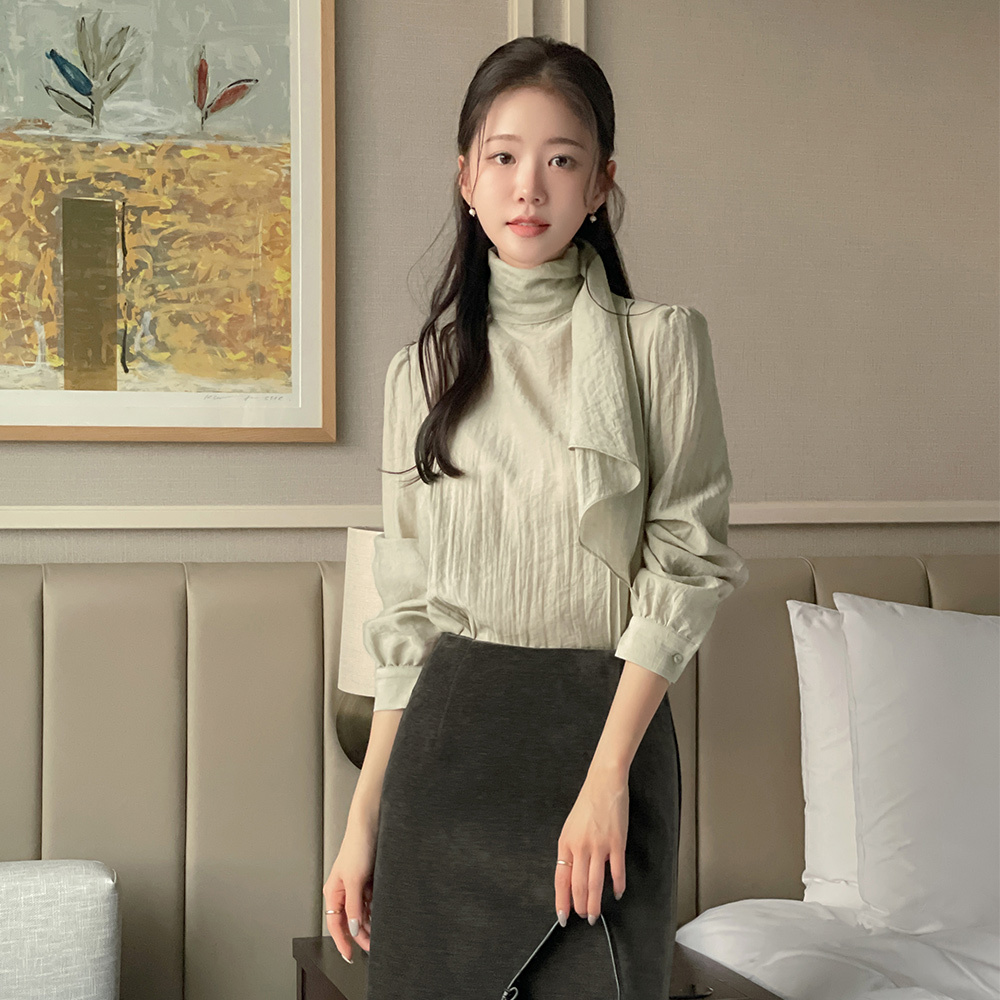 Feminine Scarf-Neck Back-Button Blouse