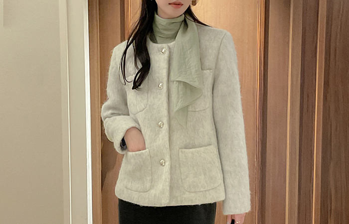 Raund neck Double Pockets ODE Quilting Wool Jacket