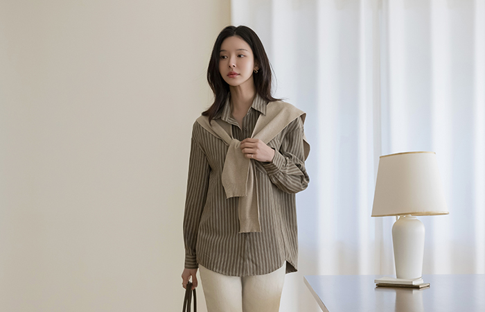 Stripe Standard Fit Shirt(+Shawl)