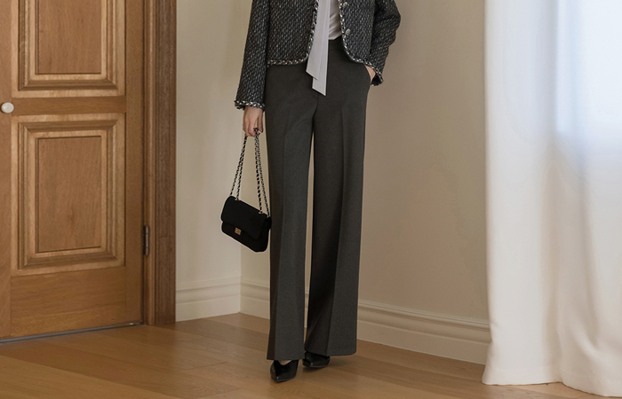 Herringbone wide fit Wool Slacks