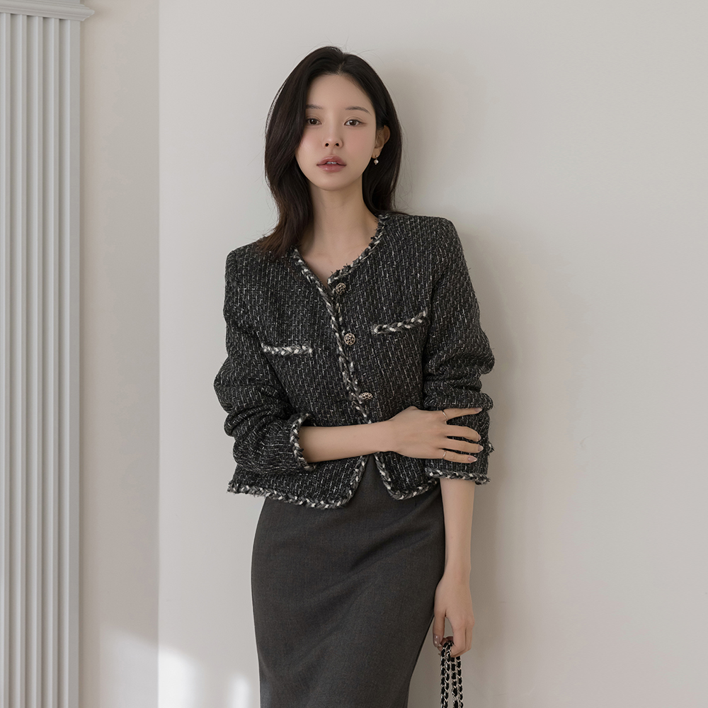 Raund neck twist Color Combination Tweed Jacket