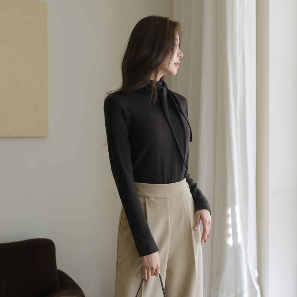 Scarf-Neck Angora&Wool Color T-shirt