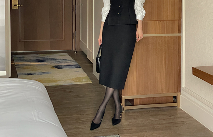 Anna H-line Tweed Set-up Skirt