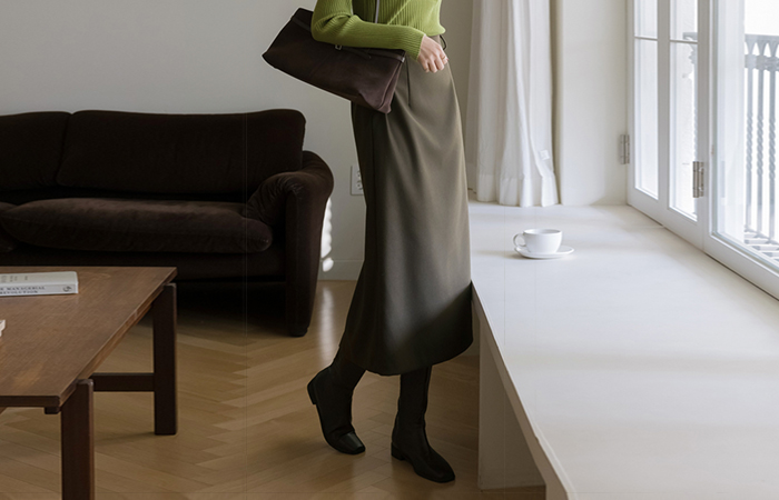 Wool Back Banding H-line Long Skirt(+Belt)