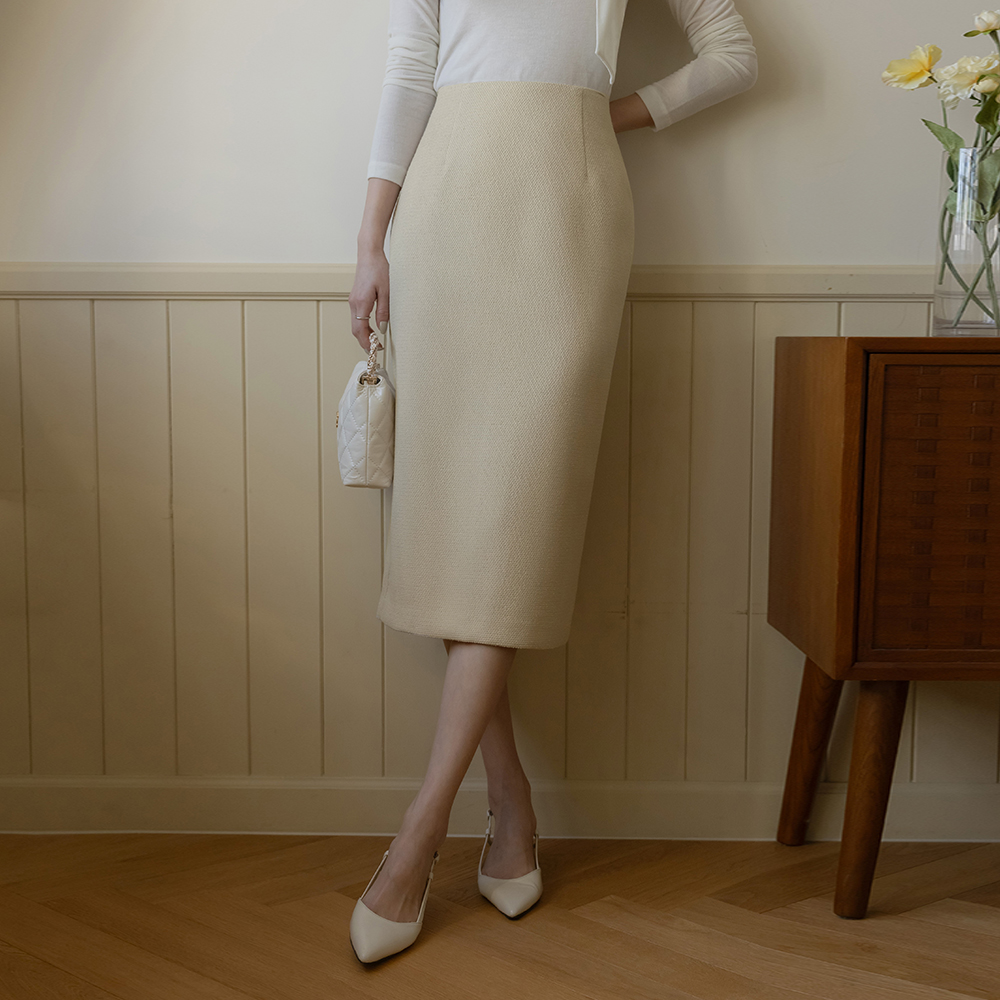 H-line Tweed pearl Set-up Skirt