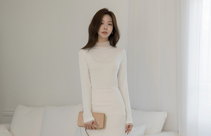 Chiffon Color Combination Turtleneck Span T-shirt