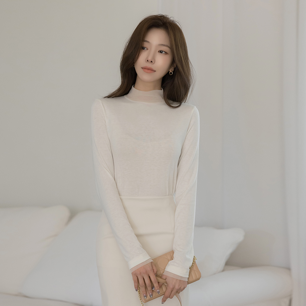 Chiffon Color Combination Turtleneck Span T-shirt