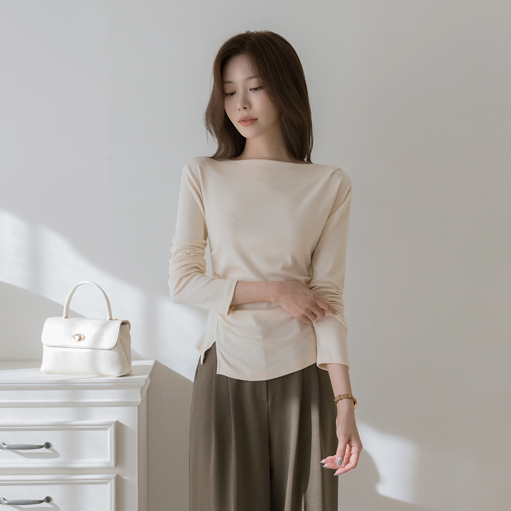 Modal Boat Neck Shirring Pretty fit T-shirt