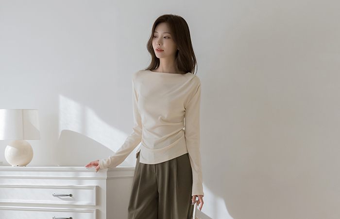 Modal Boat Neck Shirring Pretty fit T-shirt