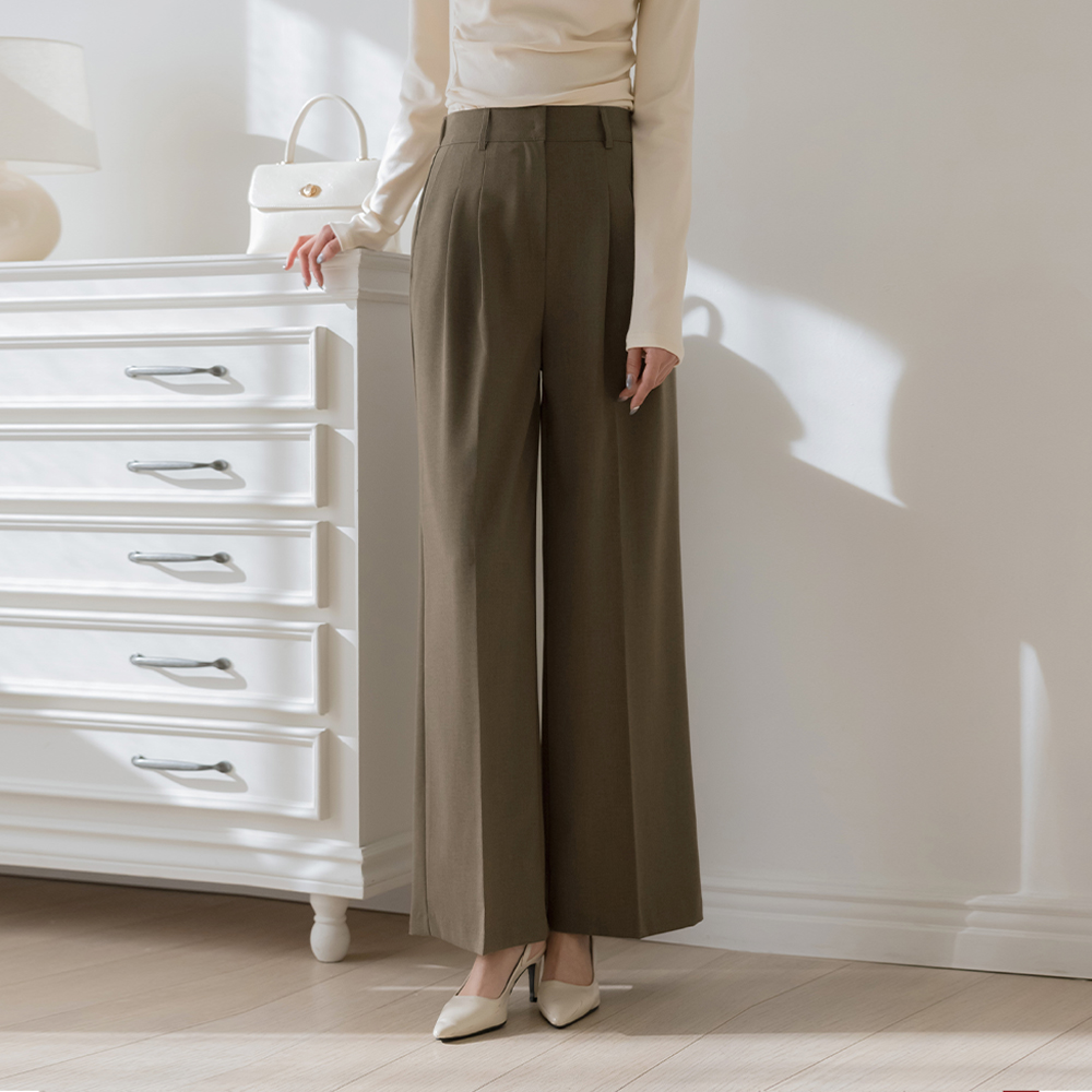 Ariel pintuck wide fit Back Banding Slacks