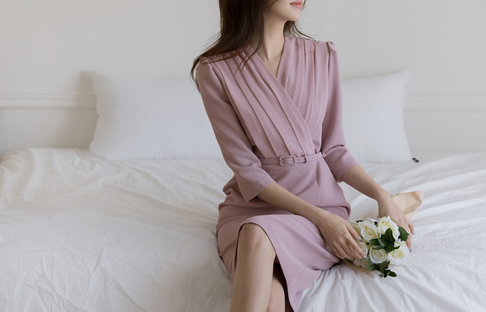 Chiffon Double Wrap Style H-line Dress(+Belt)