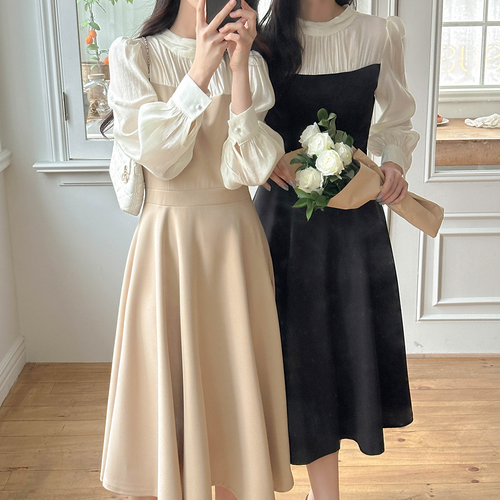 Half-Neck layered A-line Dress