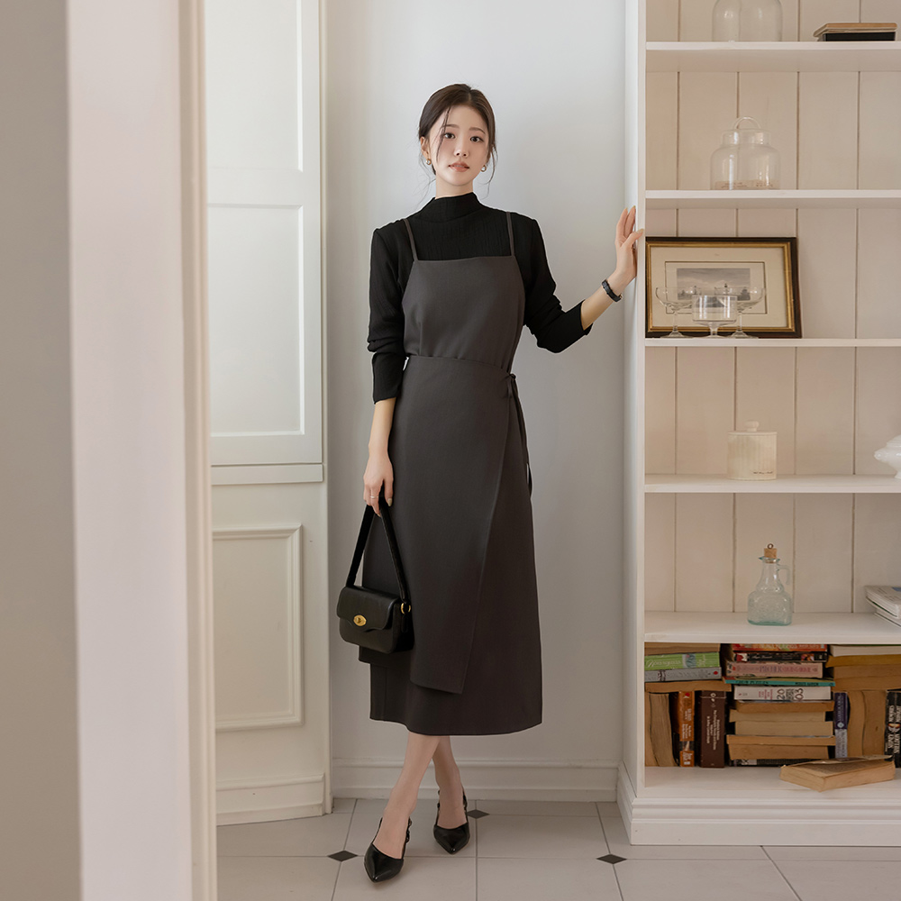 H-line Strap Tank-Top Dress&Wrap Skirt SET