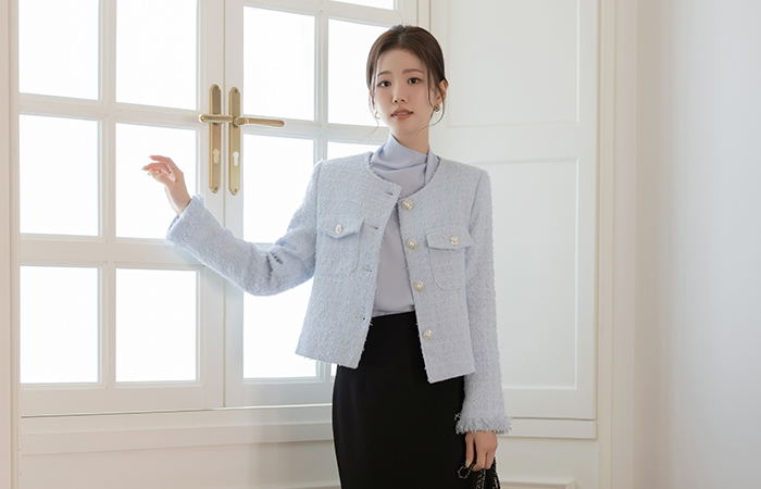 Raund neck Tassel Color Tweed Jacket