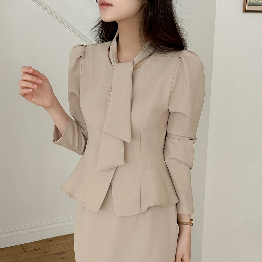Tie Neck Peplum Set-up Jacket