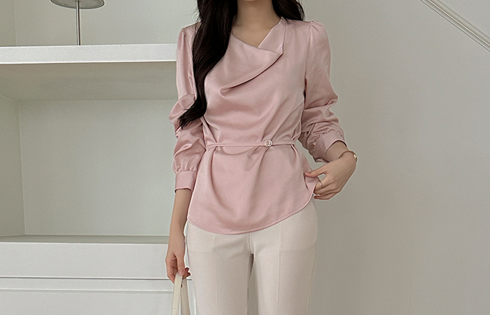 Merry Satin Cowl Neck Blouse(+Belt)