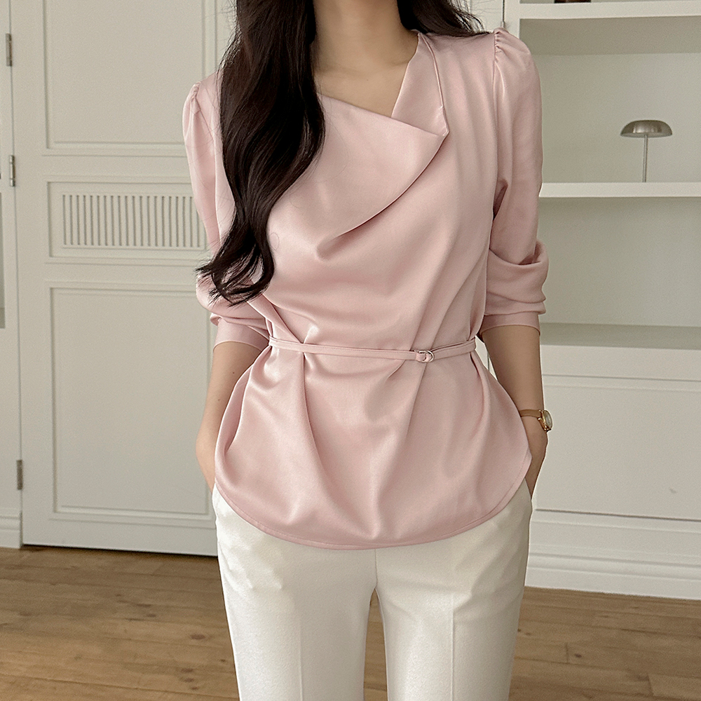 Merry Satin Cowl Neck Blouse(+Belt)